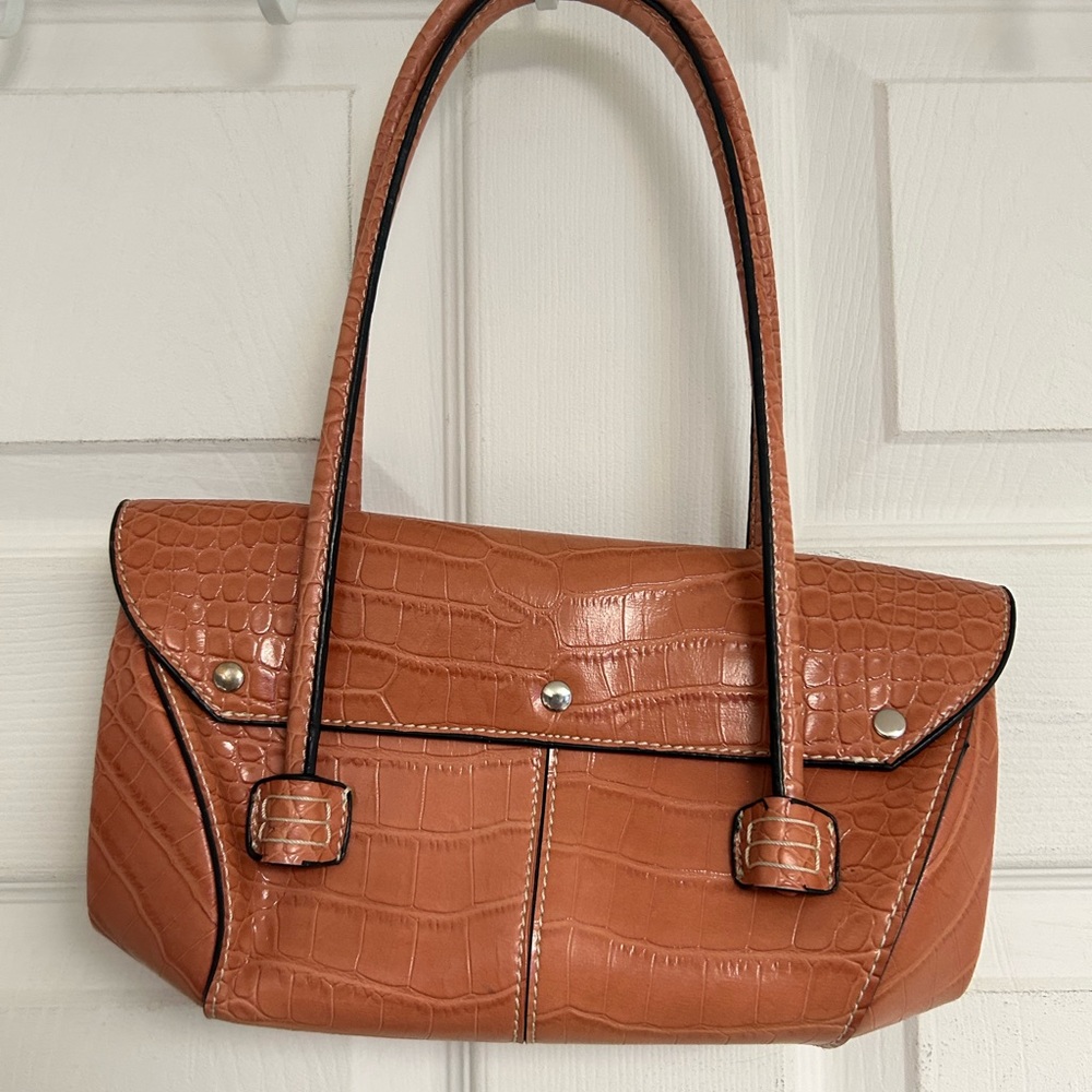 beige crocodile purse